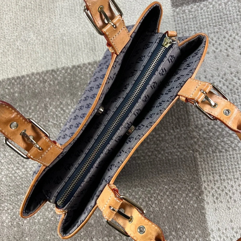 Dooney & Bourke Monogram Canvas Tote Bag and Matching Wristlet Blue Tan